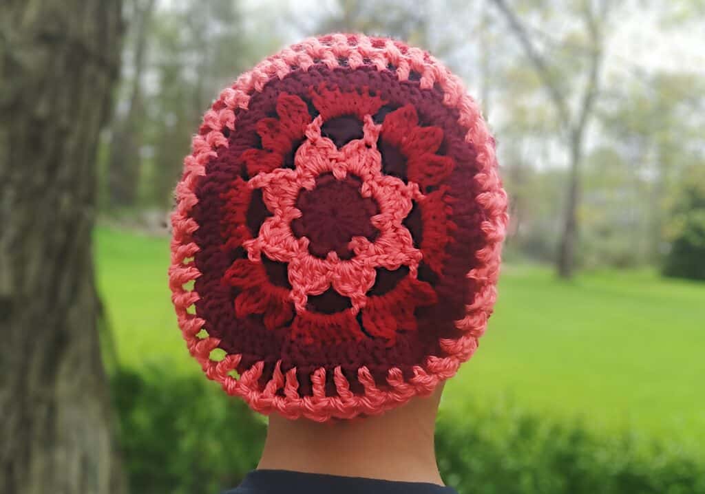 Flower motif crochet slouch hat