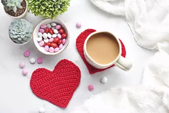 crochet heart coaster