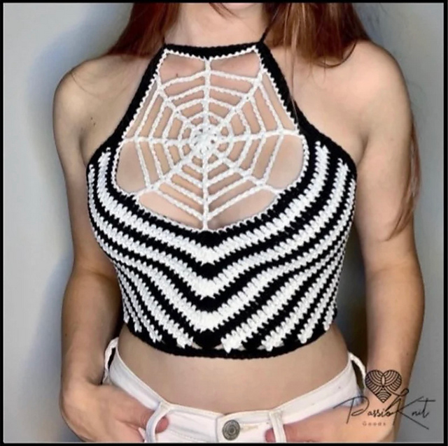 gothic crochet patterns free black and white spider web mesh tank top