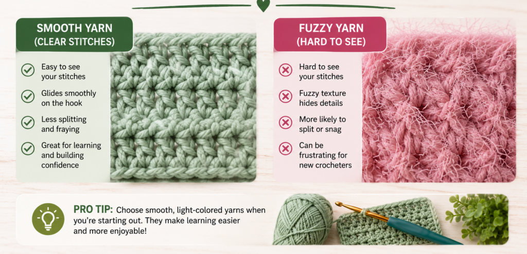 Close up photo showing clear stitch definition using smooth acrylic yarn