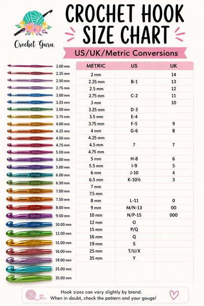 crochet hook size chart